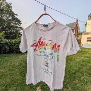 Stüssy white‎ cotton streetwear tee